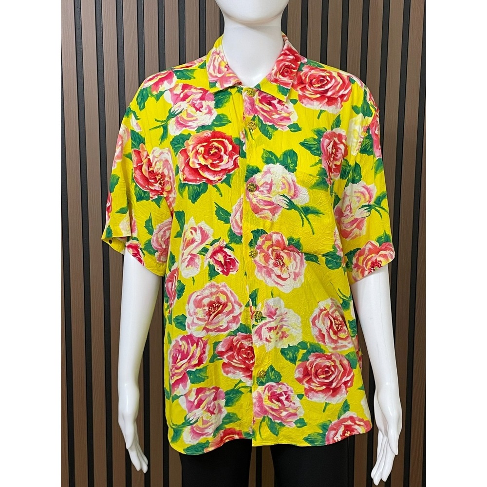 Jams World Men's S Yellow Shirt Cotton Button-Up Floral Beach‎ Hawaiian Chic